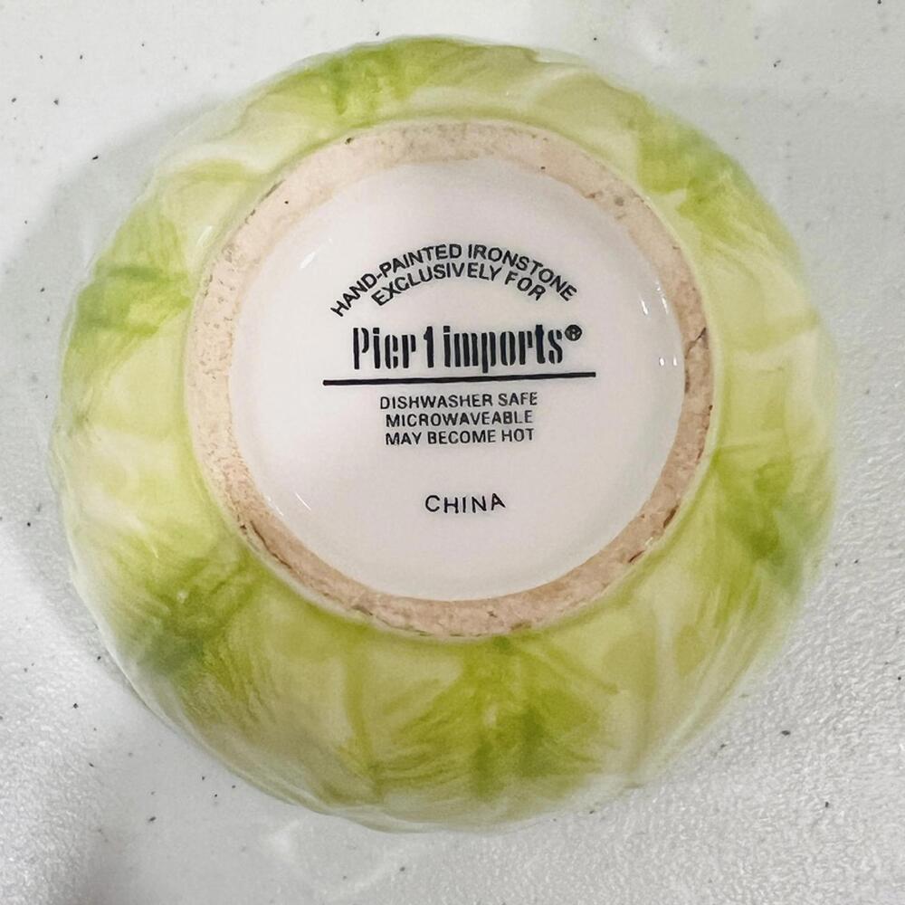 Pier One Green Leaf Cabbage Lettuce Condiment Small Ice Cream Bowl set of 4 - Picture 7 of 7